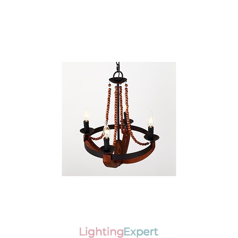 Four Light Vintage Painting Feature Mini Style Wood Bamboo Chandelier Lamp the Decorate Pendant Lamp