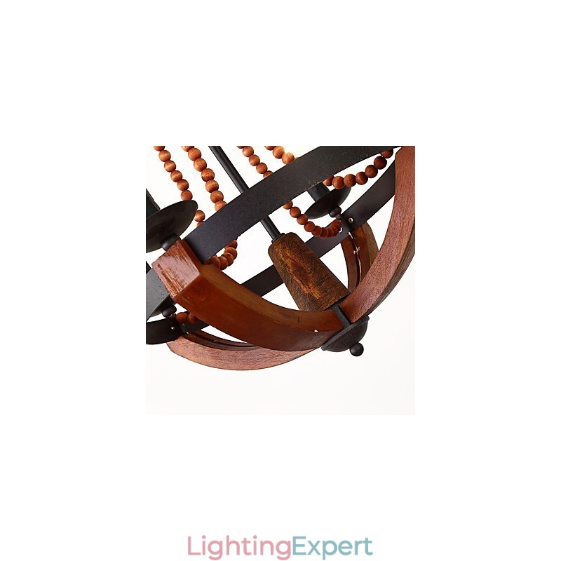 Four Light Vintage Painting Feature Mini Style Wood Bamboo Chandelier Lamp the Decorate Pendant Lamp