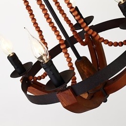 Four Light Vintage Painting Feature Mini Style Wood Bamboo Chandelier Lamp the Decorate Pendant Lamp