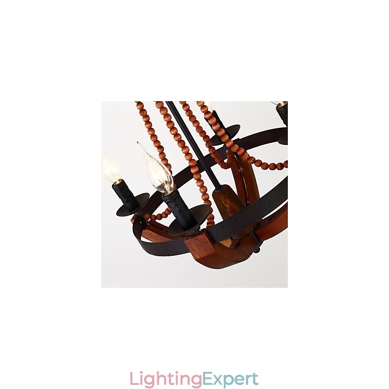 Four Light Vintage Painting Feature Mini Style Wood Bamboo Chandelier Lamp the Decorate Pendant Lamp
