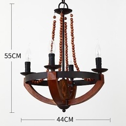 Four Light Vintage Painting Feature Mini Style Wood Bamboo Chandelier Lamp the Decorate Pendant Lamp