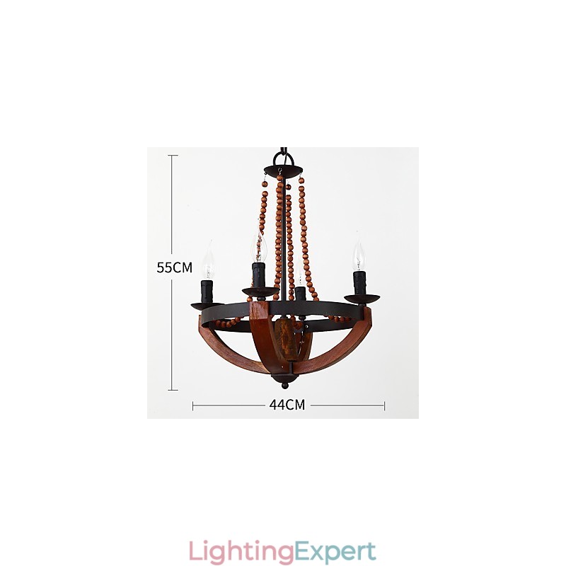 Four Light Vintage Painting Feature Mini Style Wood Bamboo Chandelier Lamp the Decorate Pendant Lamp
