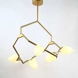 Five Light Post Modern Metal with Glass Peach Chandelier Lamp the Canteen Decorate Pendant Lamp