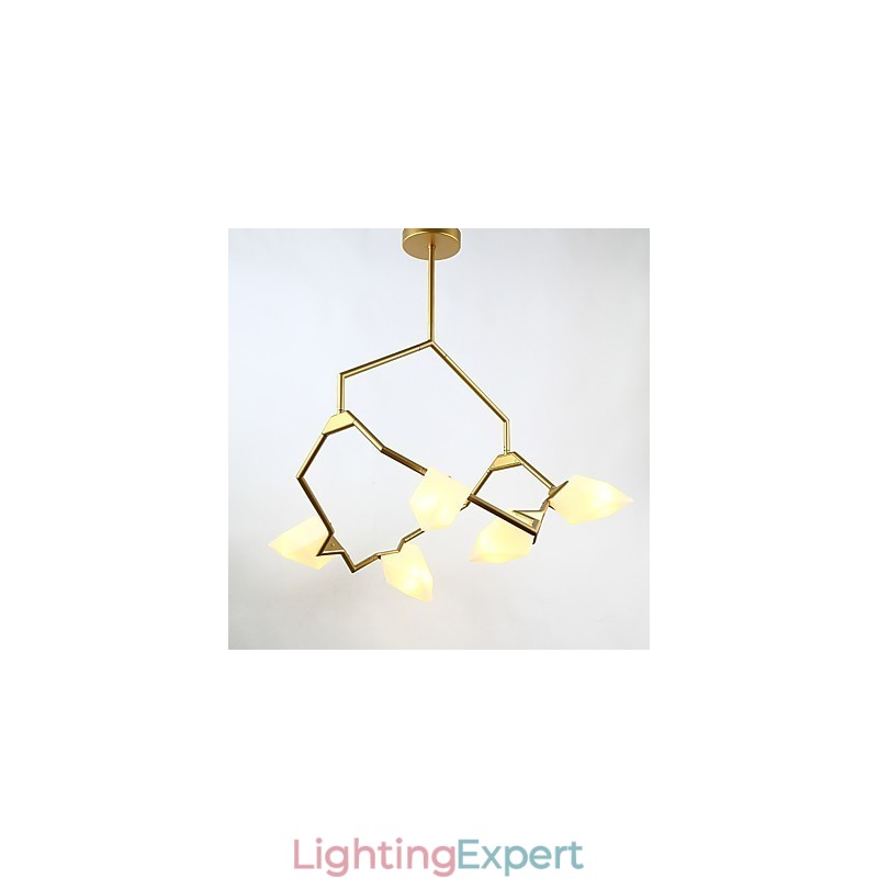 Five Light Post Modern Metal with Glass Peach Chandelier Lamp the Canteen Decorate Pendant Lamp