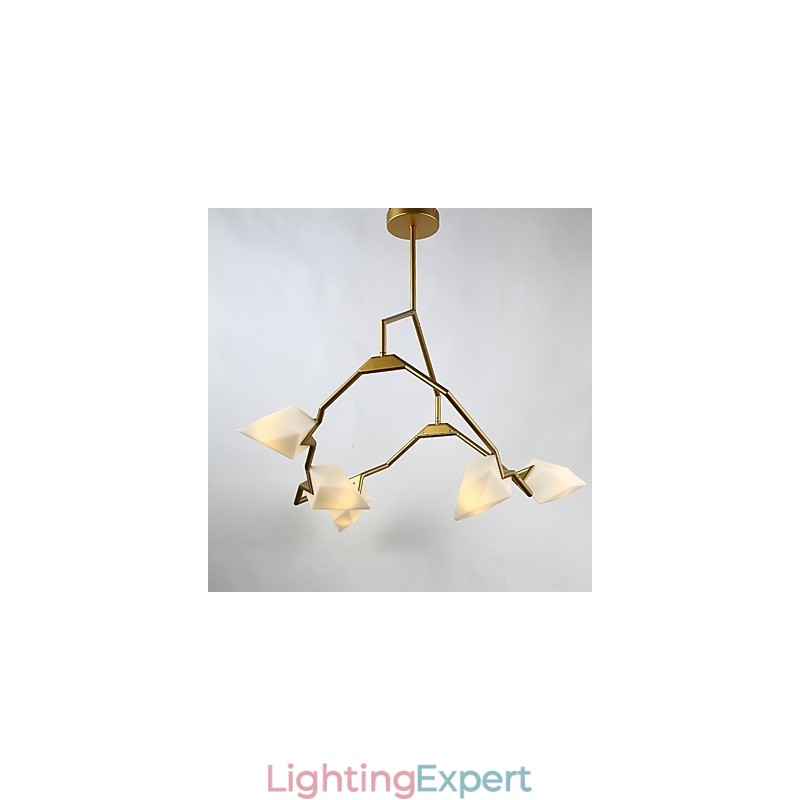 Five Light Post Modern Metal with Glass Peach Chandelier Lamp the Canteen Decorate Pendant Lamp
