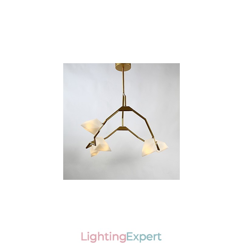 Five Light Post Modern Metal with Glass Peach Chandelier Lamp the Canteen Decorate Pendant Lamp