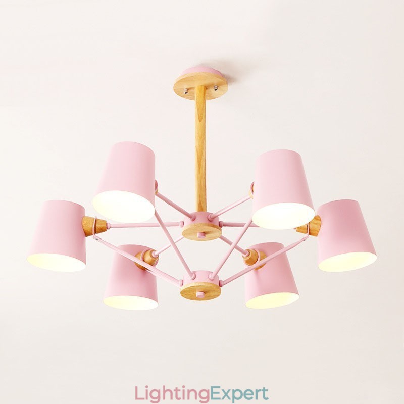 Multi Colours Macaron Wood Vintage Painting Feature Metal Chandelier