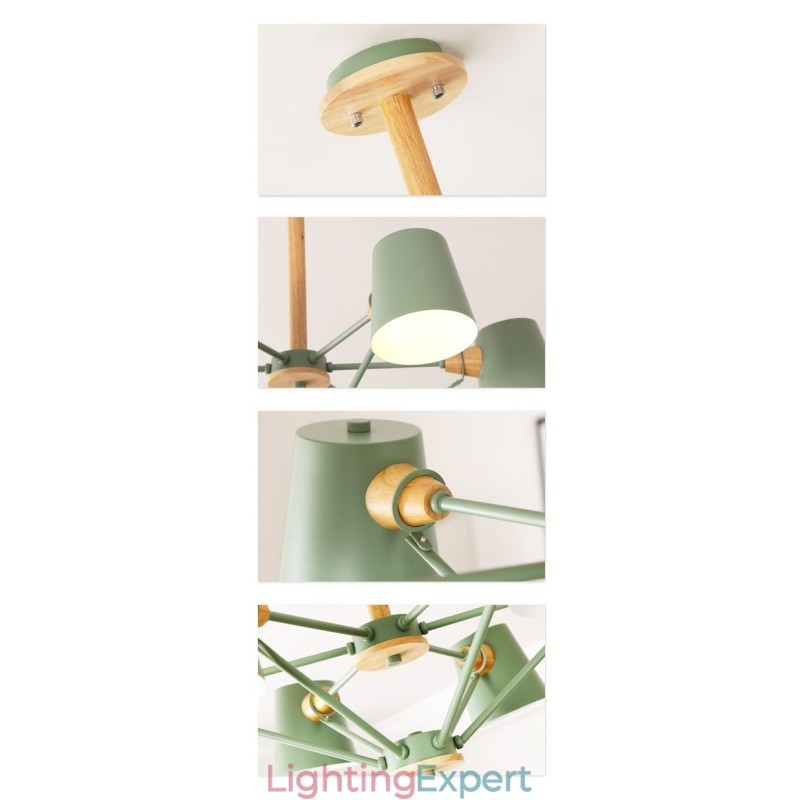 Multi Colours Macaron Wood Vintage Painting Feature Metal Chandelier