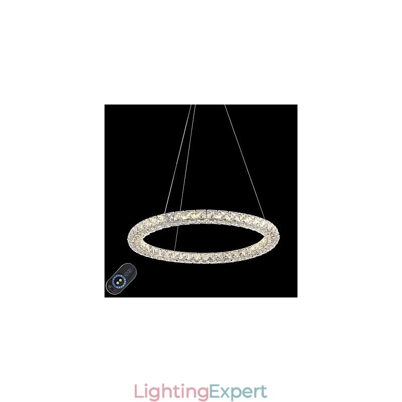 Modern Ring Crystal Ceiling Pendant Light Crystal Chandelier Light Indoor Lighting Lamps Fixtures Dimmable with Remote Control