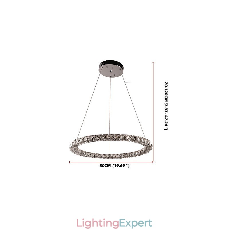 Modern Ring Crystal Ceiling Pendant Light Crystal Chandelier Light Indoor Lighting Lamps Fixtures Dimmable with Remote Control