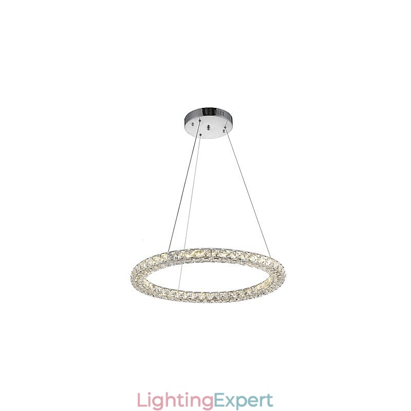 Modern Ring Crystal Ceiling Pendant Light Crystal Chandelier Light Indoor Lighting Lamps Fixtures Dimmable with Remote Control