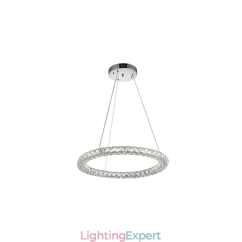 Modern Ring Crystal Ceiling Pendant Light Crystal Chandelier Light Indoor Lighting Lamps Fixtures Dimmable with Remote Control