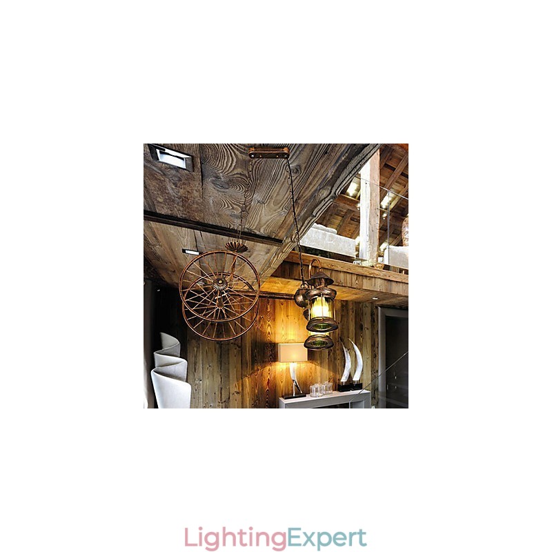 Rustic Lodge Vintage Retro Country Globe Painting Feature for Mini Style Designers Metal Chandelier