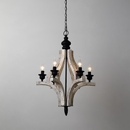 Vintage Painting Feature Mini Style Wood Bamboo Chandelier Lamp the Decorate Pendant Lamp