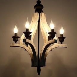 Vintage Painting Feature Mini Style Wood Bamboo Chandelier Lamp the Decorate Pendant Lamp