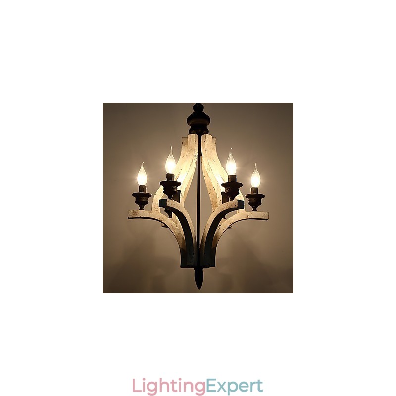 Vintage Painting Feature Mini Style Wood Bamboo Chandelier Lamp the Decorate Pendant Lamp