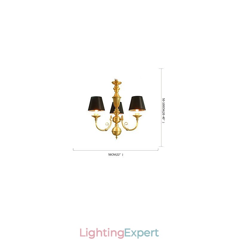 Chandelier Traditional Classic Country Brass Feature for Mini Style Metal 3 Bulbs