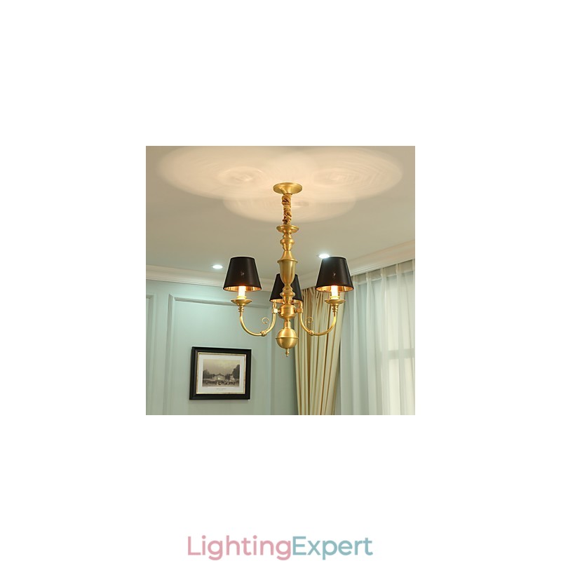 Chandelier Traditional Classic Country Brass Feature for Mini Style Metal 3 Bulbs