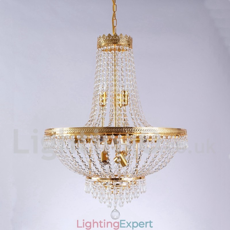 Traditional Classic Electroplated Feature for Crystal Mini Style Metal 9 Bulbs Chandelier