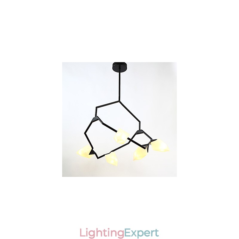 Five Light Post Modern Metal with Glass Peach Chandelier Lamp the Canteen Decorate Pendant Lamp