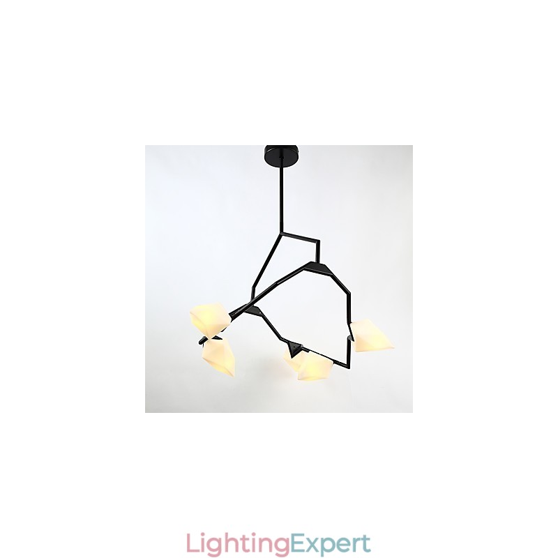 Five Light Post Modern Metal with Glass Peach Chandelier Lamp the Canteen Decorate Pendant Lamp