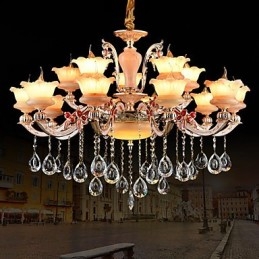 Pendant Light Zinc Alloy Feature for Crystal Mini Style Metal Indoors Shops 15 Bulbs