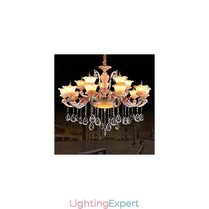 Pendant Light Zinc Alloy Feature for Crystal Mini Style Metal Indoors Shops 15 Bulbs