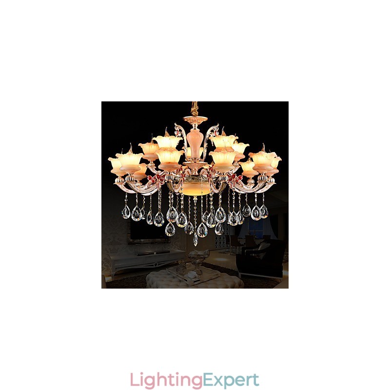 Pendant Light Zinc Alloy Feature for Crystal Mini Style Metal Indoors Shops 15 Bulbs