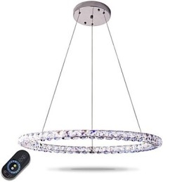 Modern Ring Crystal Pendant Light Modern Crystal Chandelier Ceiling Light Indoor Lamp Fixtures Dimmable with Remote Control