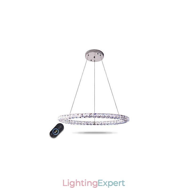 Modern Ring Crystal Pendant Light Modern Crystal Chandelier Ceiling Light Indoor Lamp Fixtures Dimmable with Remote Control