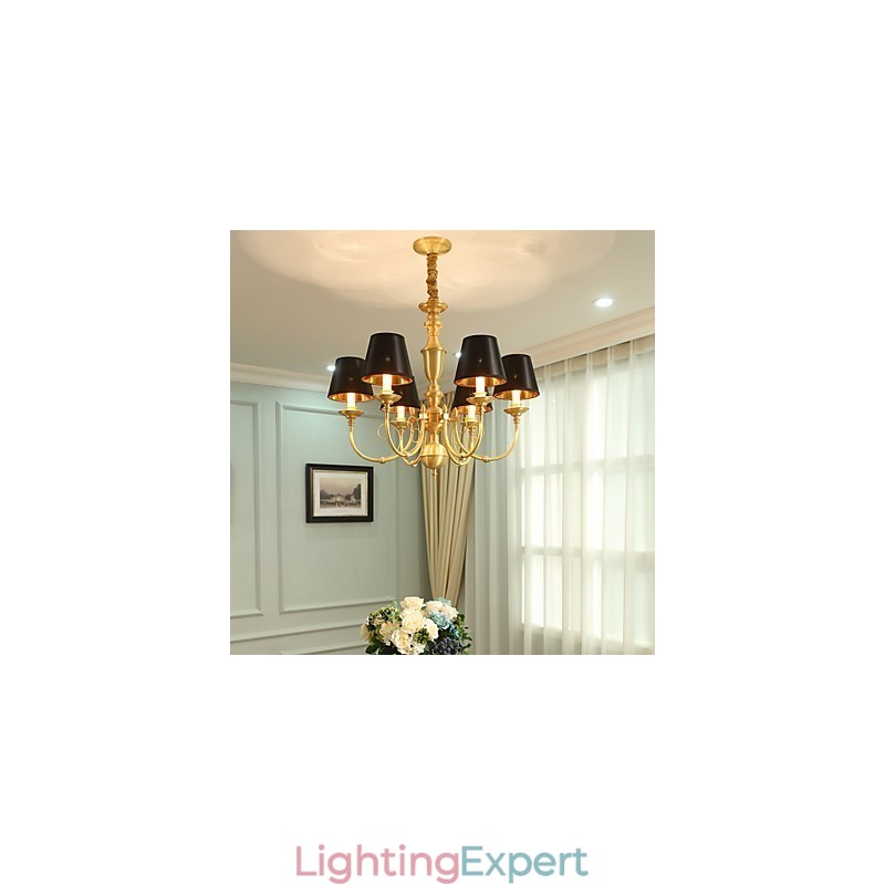 Chandelier Traditional Classic Country Brass Feature for Mini Style Metal 6 Bulbs