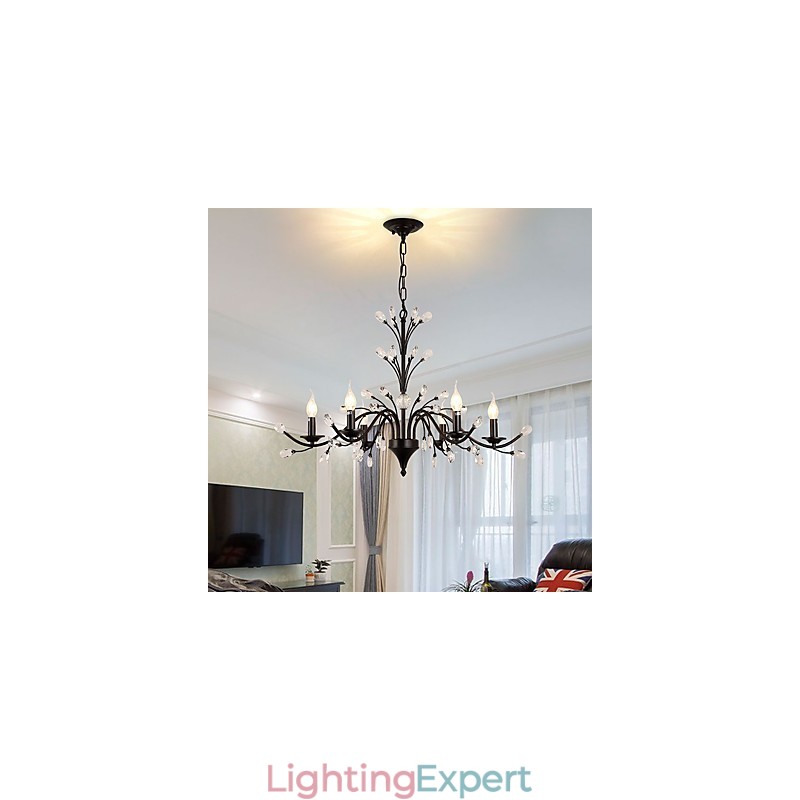 6 Lights Crystal Chandelier Modern Contemporary Traditional Classic Vintage Retro Country Painting Feature