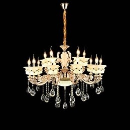 Traditional Classic Zinc Alloy Feature for Crystal Mini Style Metal Indoors Garden 15 Bulbs Chandelier
