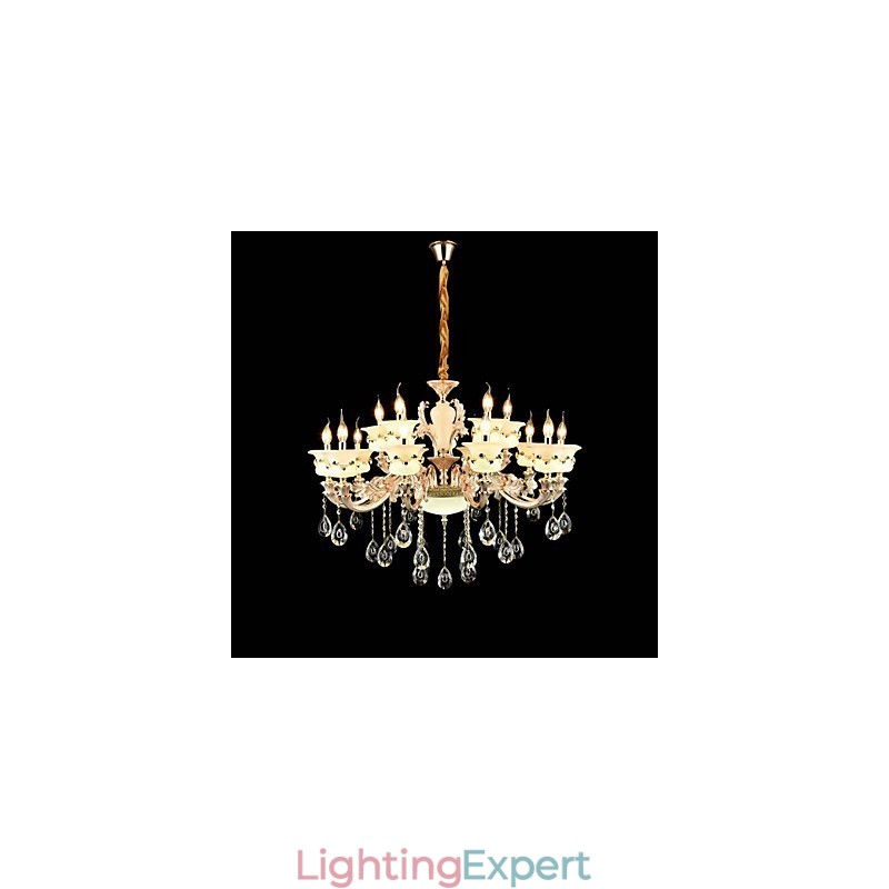 Traditional Classic Zinc Alloy Feature for Crystal Mini Style Metal Indoors Garden 15 Bulbs Chandelier