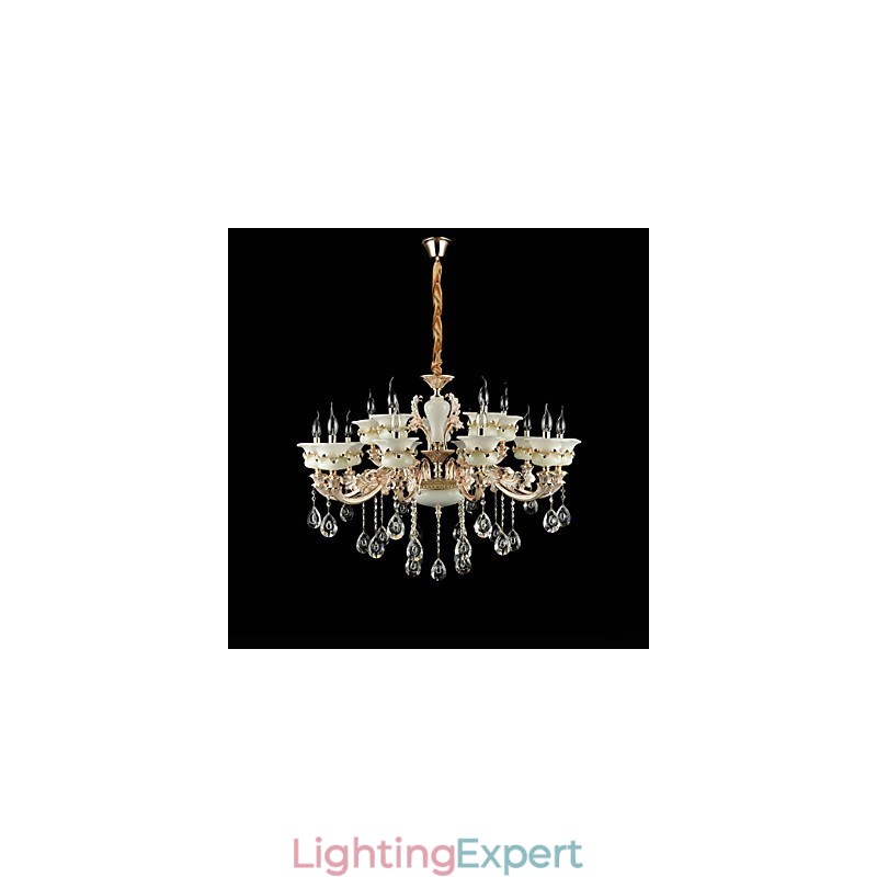 Traditional Classic Zinc Alloy Feature for Crystal Mini Style Metal Indoors Garden 15 Bulbs Chandelier