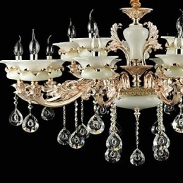 Traditional Classic Zinc Alloy Feature for Crystal Mini Style Metal Indoors Garden 15 Bulbs Chandelier