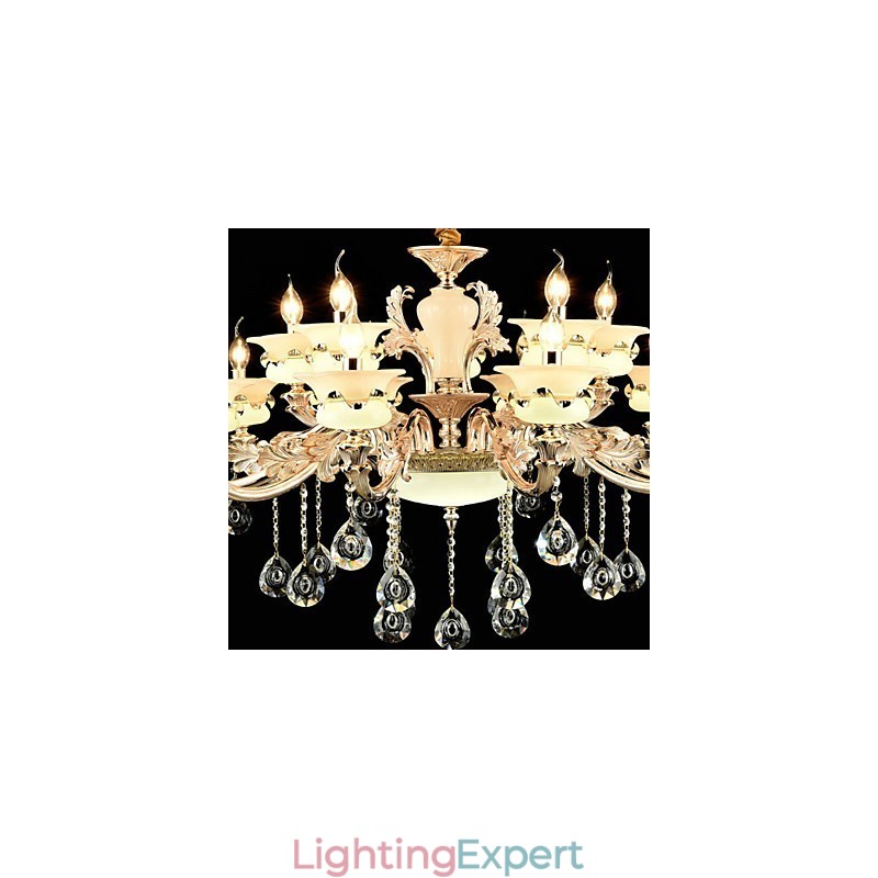Traditional Classic Zinc Alloy Feature for Crystal Mini Style Metal Indoors Garden 15 Bulbs Chandelier