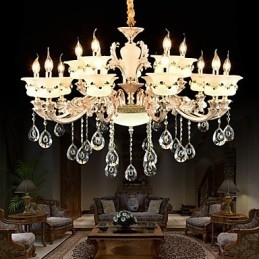 Traditional Classic Zinc Alloy Feature for Crystal Mini Style Metal Indoors Garden 15 Bulbs Chandelier