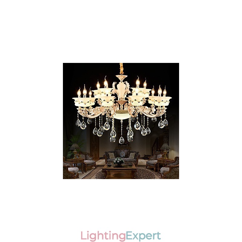 Traditional Classic Zinc Alloy Feature for Crystal Mini Style Metal Indoors Garden 15 Bulbs Chandelier