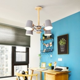 4 Light Multi Colours Macaron Wood Vintage Painting Feature Metal Chandelier