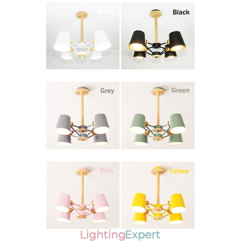 4 Light Multi Colours Macaron Wood Vintage Painting Feature Metal Chandelier