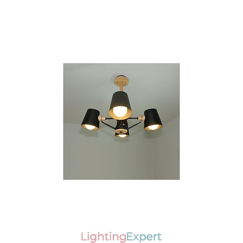 4 Light Multi Colours Macaron Wood Vintage Painting Feature Metal Chandelier