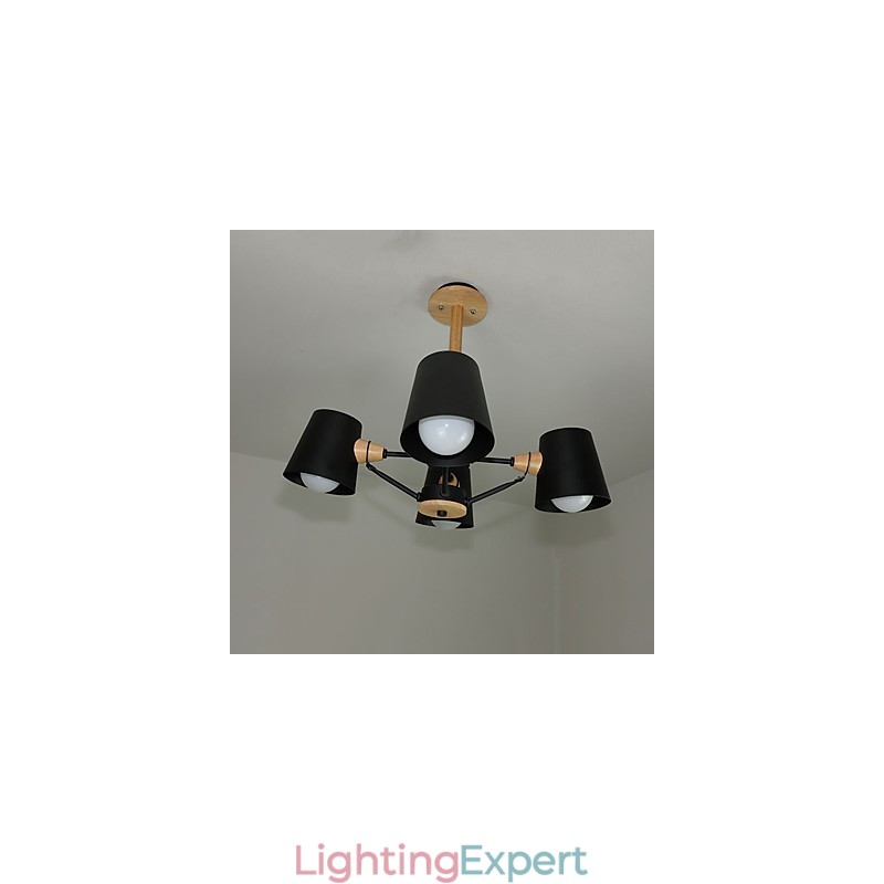 4 Light Multi Colours Macaron Wood Vintage Painting Feature Metal Chandelier