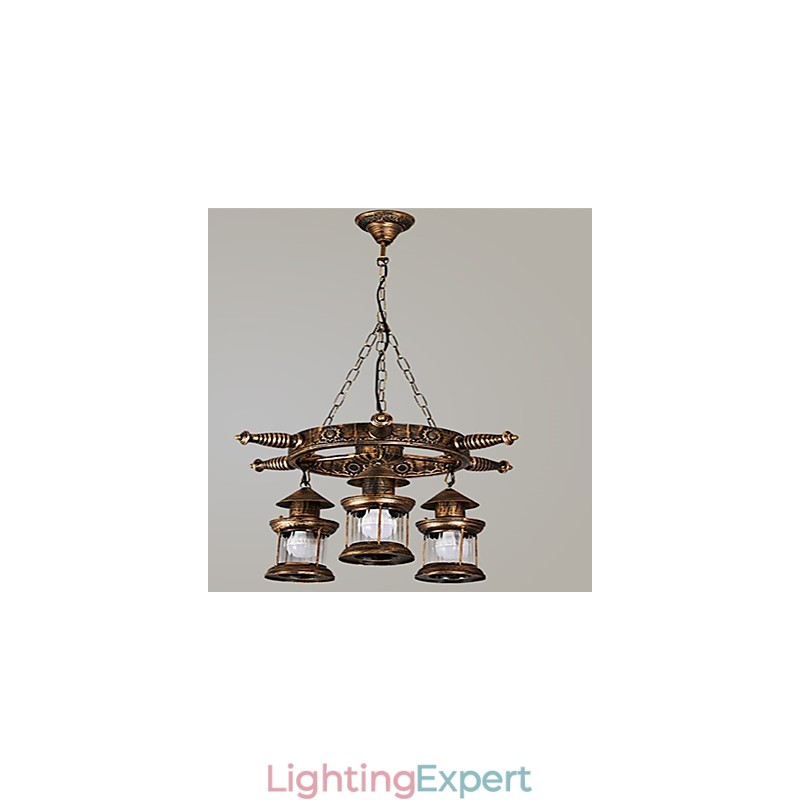 Rustic Lodge Vintage Retro Country Globe Painting Feature for Mini Style Designers Metal Chandelier