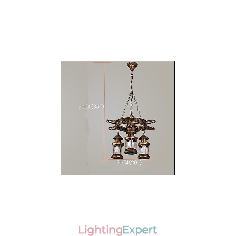 Rustic Lodge Vintage Retro Country Globe Painting Feature for Mini Style Designers Metal Chandelier
