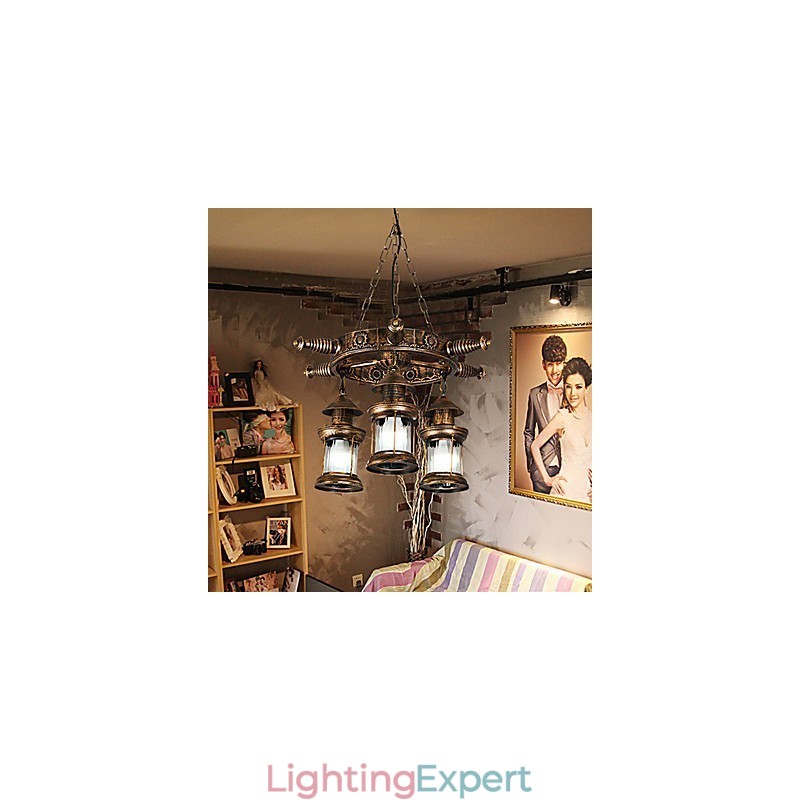 Rustic Lodge Vintage Retro Country Globe Painting Feature for Mini Style Designers Metal Chandelier