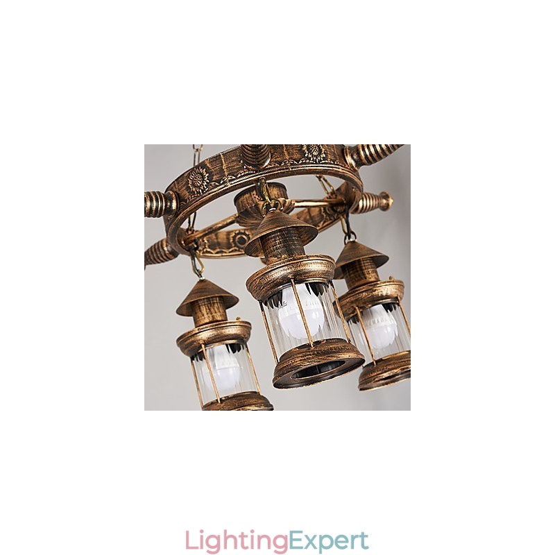 Rustic Lodge Vintage Retro Country Globe Painting Feature for Mini Style Designers Metal Chandelier