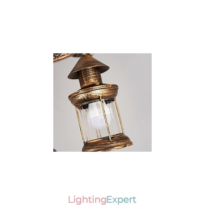 Rustic Lodge Vintage Retro Country Globe Painting Feature for Mini Style Designers Metal Chandelier