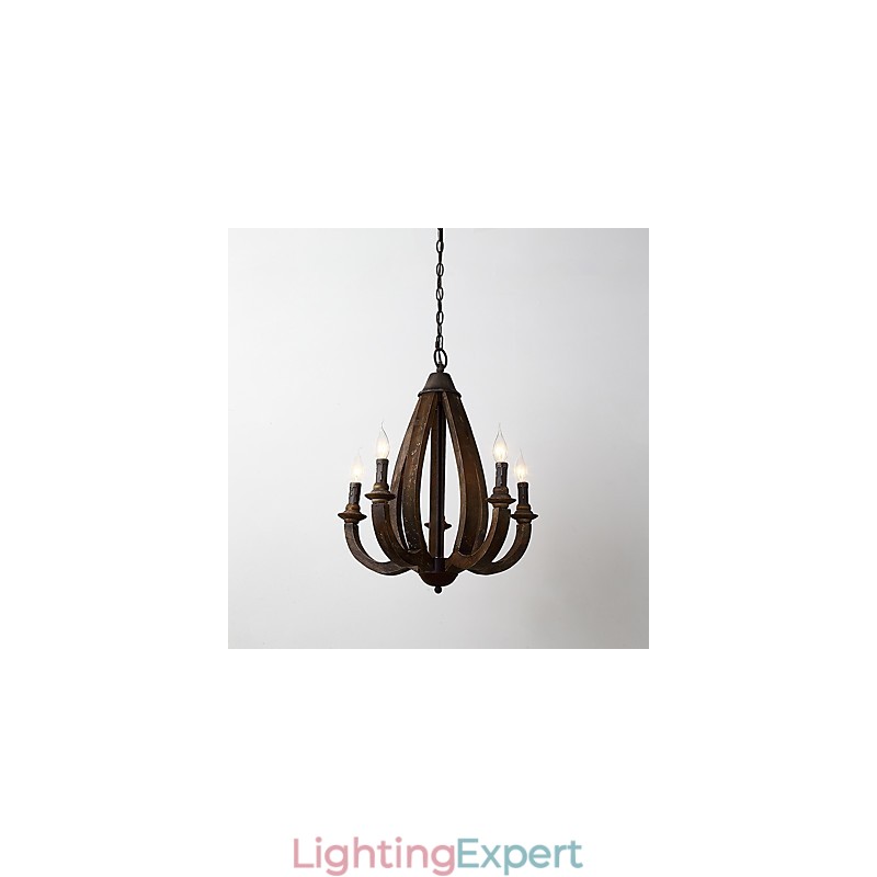 Vintage Painting Feature Mini Style Wood Bamboo Chandelier Lamp the Decorate Pendant Lamp