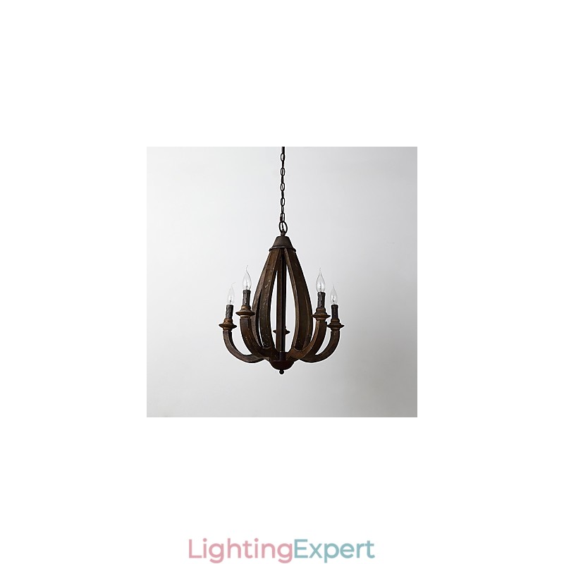 Vintage Painting Feature Mini Style Wood Bamboo Chandelier Lamp the Decorate Pendant Lamp
